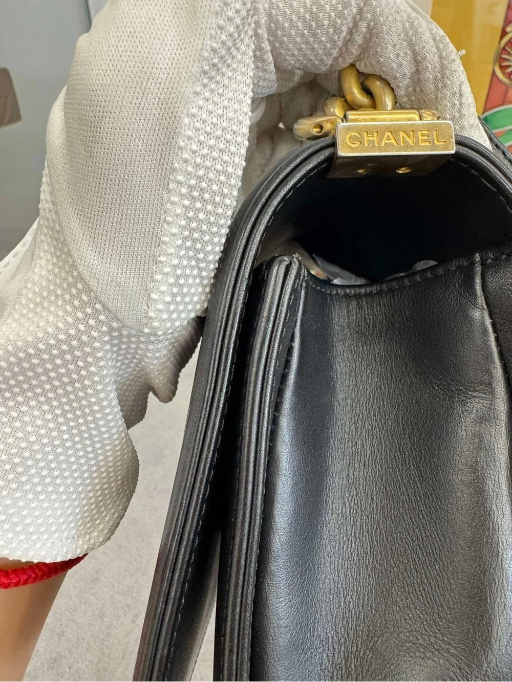 CHANEL Black Chevron Lambskin LeBoy Shoulder Bag with Gold Hardware
